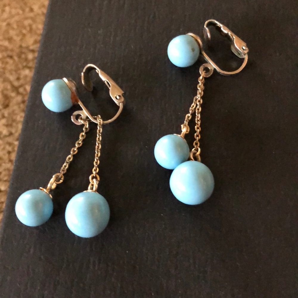 Blue Stone Clip On Earrings